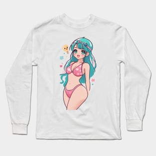 Cute anime girl in bikini, summer Long Sleeve T-Shirt